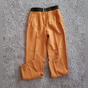 Laurel by Escada vintage 100% wool houndstooth orange trouser pants straight 40